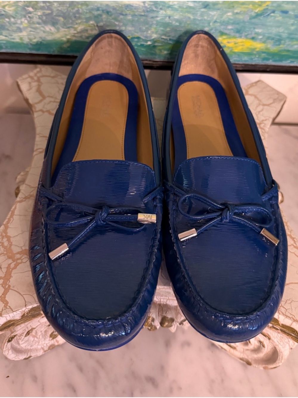 Michael Kors Royal Blue Patent Leather Bow Loafers